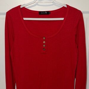Kissfix Red Long Sleeve Ribbed Women's Top